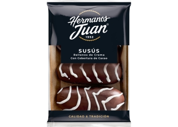 Susús rellenos de crema con cobertura de cacao